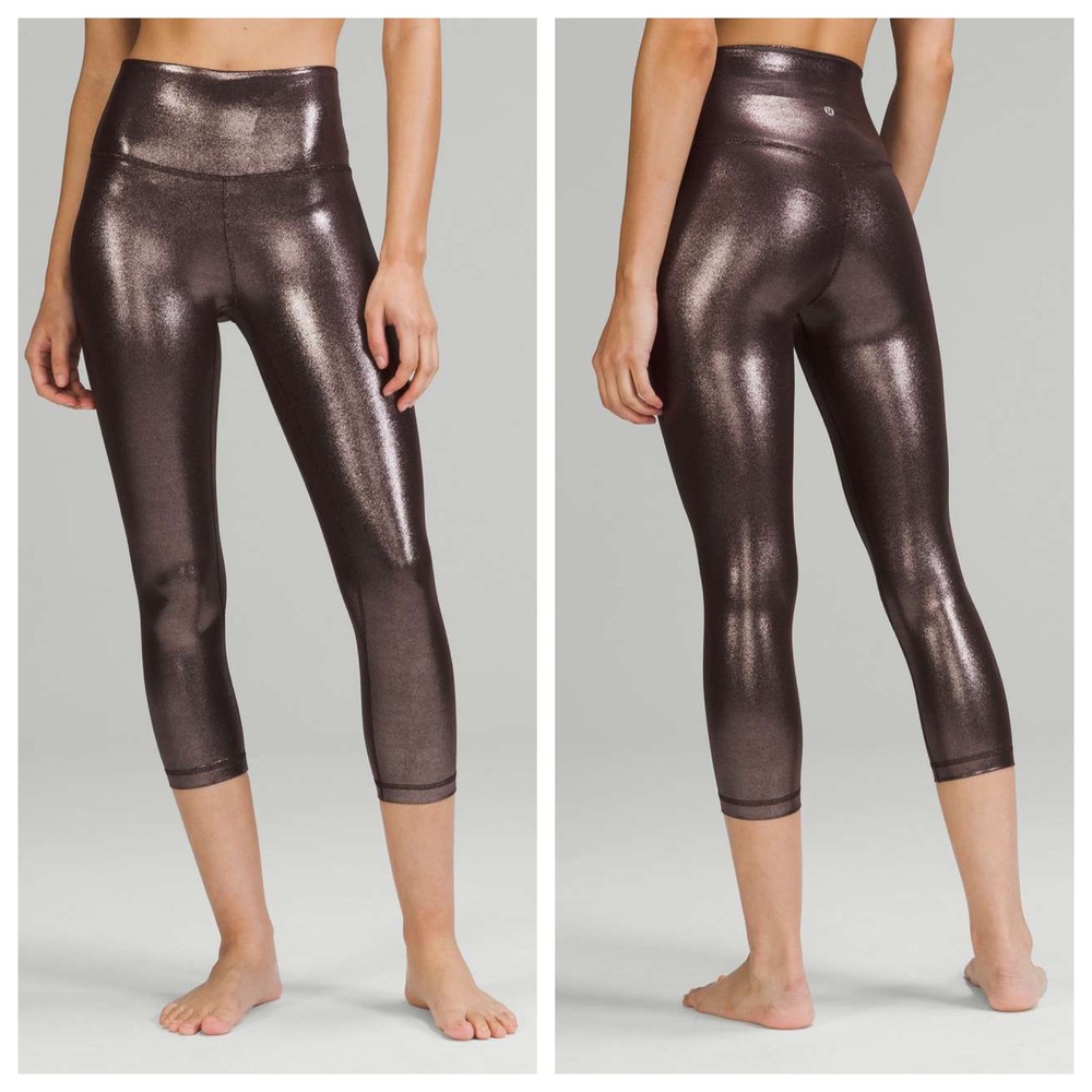 Lululemon Align High-Rise Crop 21 Radiate Foil‎ Print French Press Brown Size 2